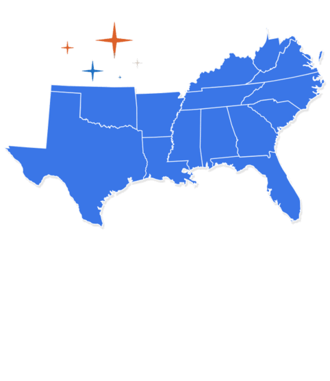 Map of southern region states.